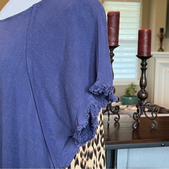 NWT Umgee + Linen Blend Dress Size XL Blue Animal Leopard Print Back Plus - Picture 6 of 16